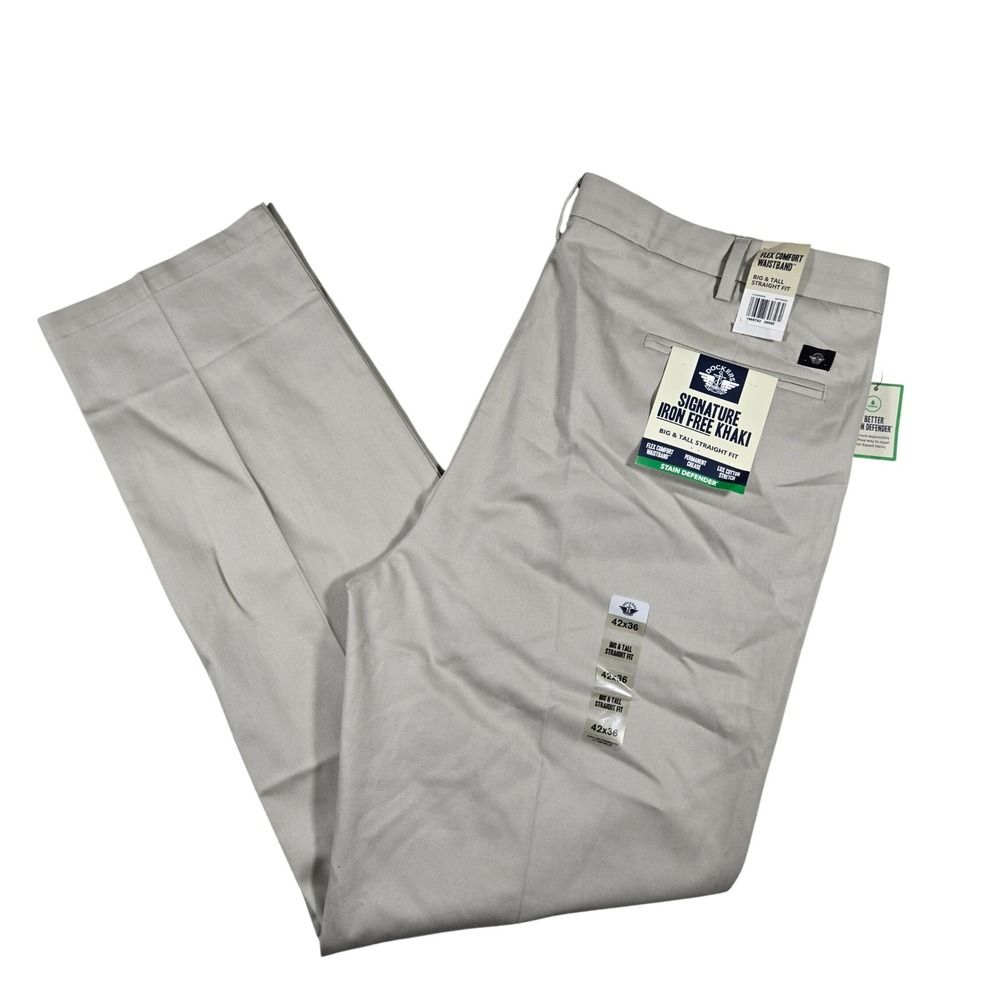 Dockers Mens 42x36 Signature Iron Free Khaki Big & Tall Straight Fit Pants Tan